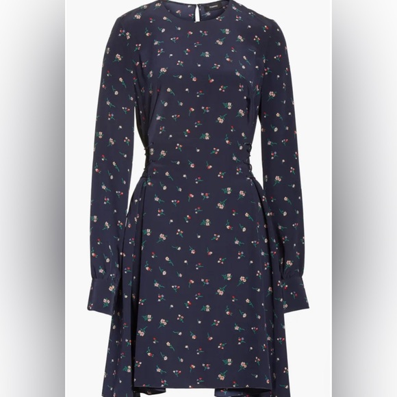 THEORY Floral Print Lace-Up Silk Dress - Picture 5 of 9